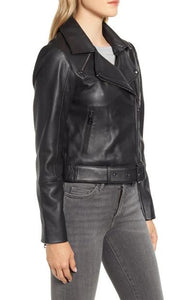 Samma Belted Leather Biker Jacket