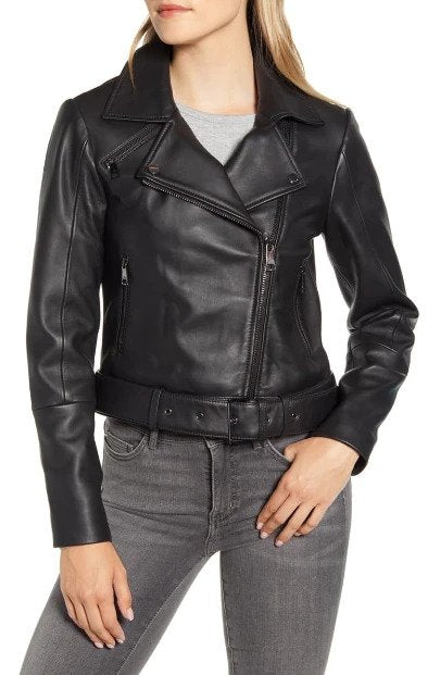 Samma Belted Leather Biker Jacket