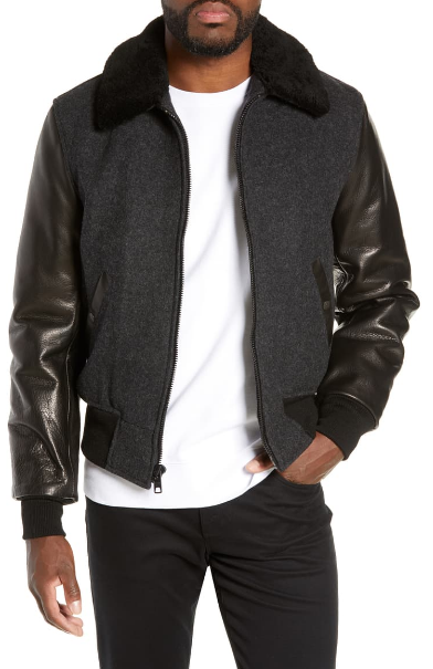 Mixed Media B-15 Flight Jacket with Genuine Shearling Collar