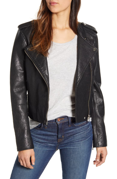 Pebble Leather Moto Jacket