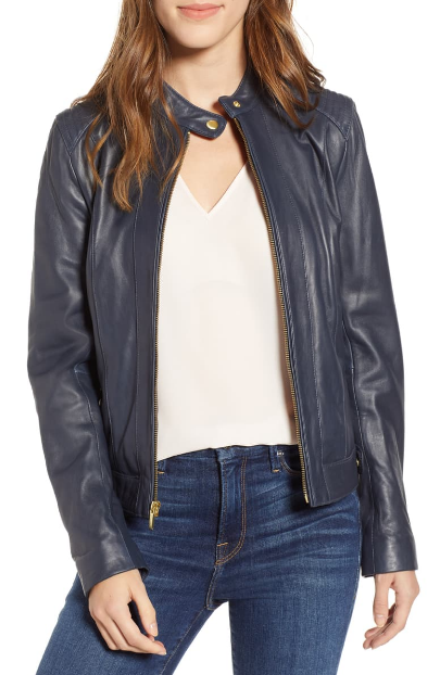 Cole Haan Leather Moto Jacket