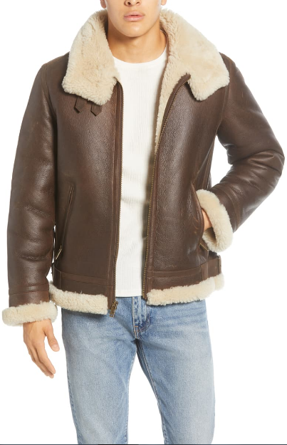 Auden Genuine Shearling Trim Leather Aviator Jacket