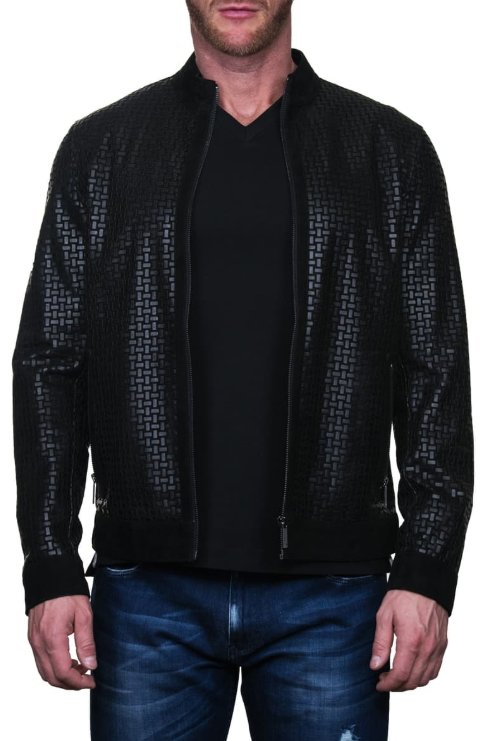 Mosaic Leather Bomber Jacket