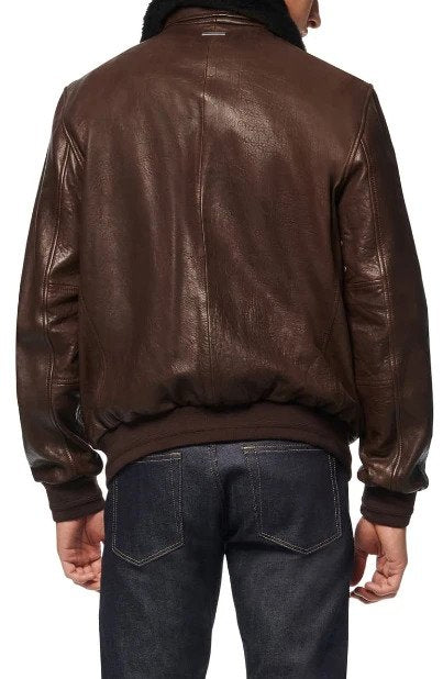 Cuthbert Leather Bomber Jacket with Removable Genuine Shearling Collar