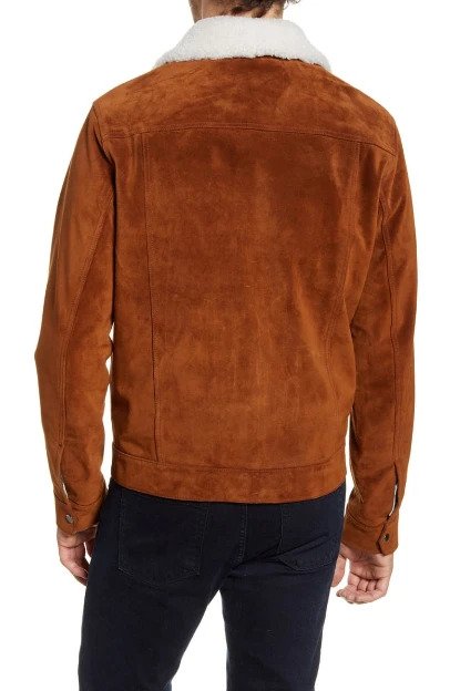 Genuine Shearling Collar Suede Trucker Jacket