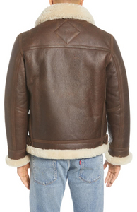 Auden Genuine Shearling Trim Leather Aviator Jacket