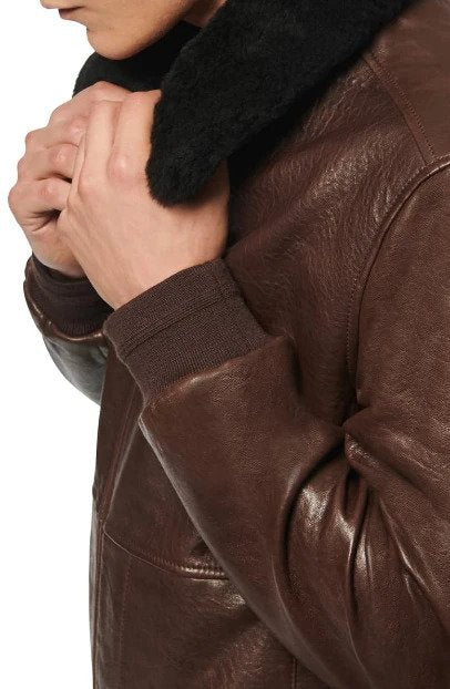 Cuthbert Leather Bomber Jacket with Removable Genuine Shearling Collar