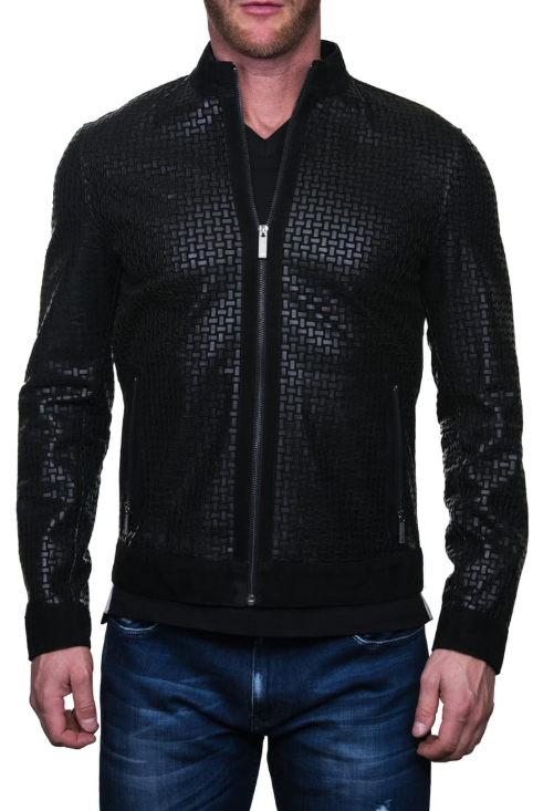 Mosaic Leather Bomber Jacket