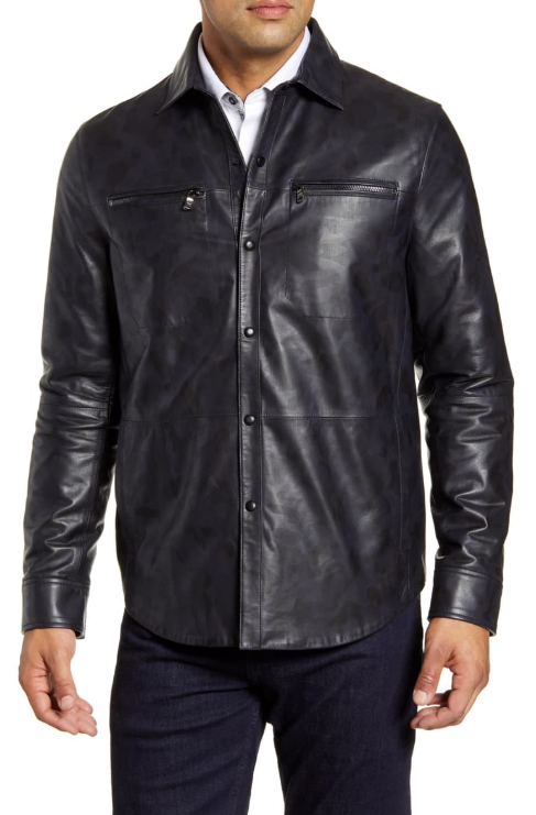 Gable Regular Fit Embossed Leather Shirt Jacket