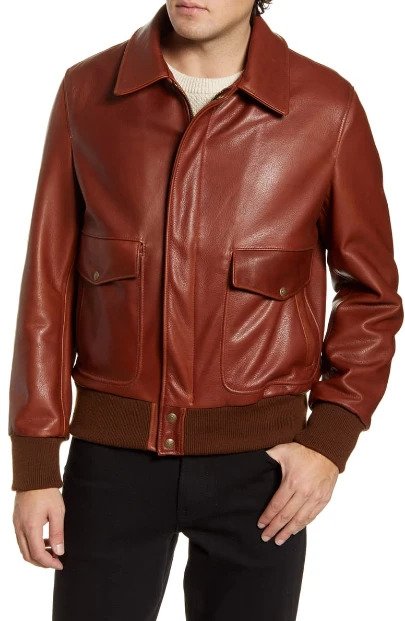 Pebble Texture Leather Bomber Jacket