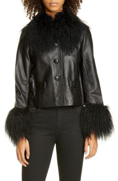 SAKS POTTS Contrast Trim Genuine Shearling Short Jacket