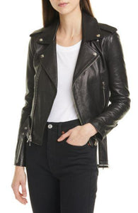 Belted Leather Moto Jacket