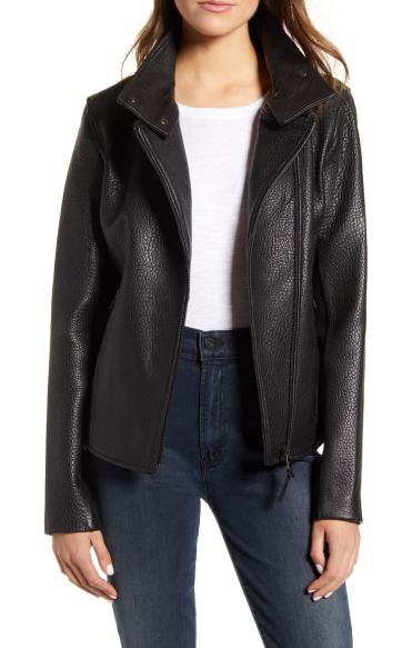 Sandy-N Lambskin Leather Moto Jacket