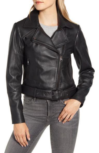 Samma Belted Leather Biker Jacket