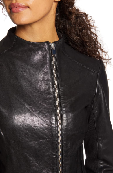 Kaila Funnel Neck Leather Jacket