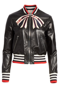 Bow Leather Bomber Jacket