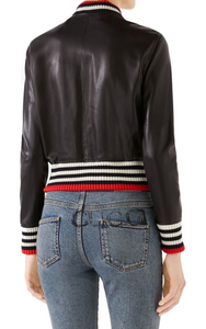 Bow Leather Bomber Jacket