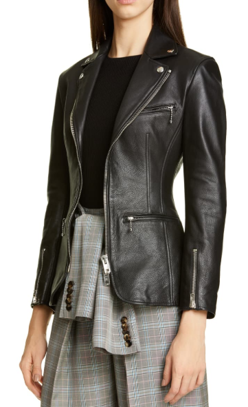 Ball Chain Peplum Leather Moto Jacket