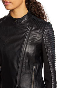 Azra Statement Sleeve Leather Moto Jacket