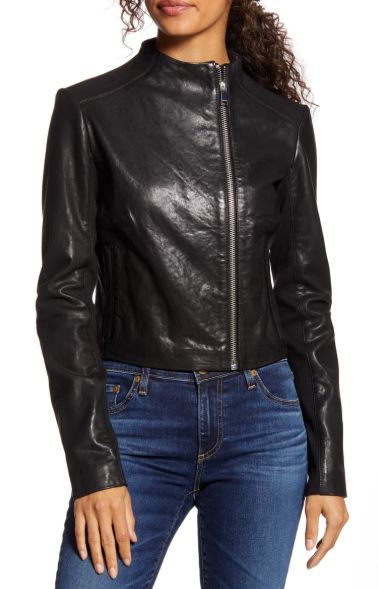 Kaila Funnel Neck Leather Jacket